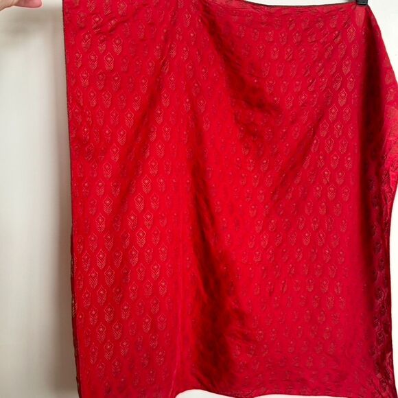 Symbology Red and Gold Feather Print Scarf - Picture 7 of 7
